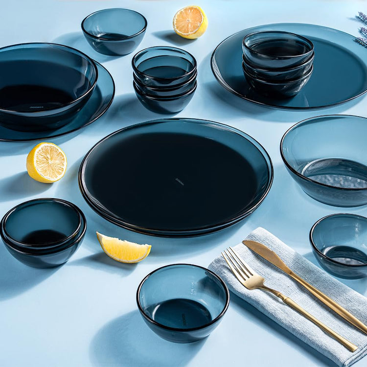 Borosil 27pc Aura India’s First Coloured Handcrafted Dinner Set | Made in India Borosilicate Glass Tableware | Microwave, Dishwasher & Oven Safe | Crockery for Gifting & Dining (Black)