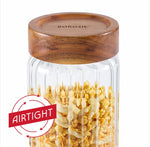 Borosil Glass Jar with Acacia Wood Lid | Borosilicate Glass Storage Jar for Dry Fruits, Spices & Snacks | Airtight Glass Container for Kitchen & Pantry-600ml