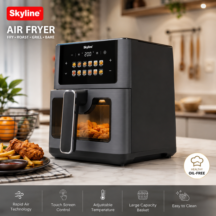 Skyline VTL-5118 7L Digital Air Fryer with See-Through Glass Window | 2000W Touch Screen Oil-Free Air Fryer | Fry, Roast, Grill, Bake | 7 Litre | 12 Months Warranty