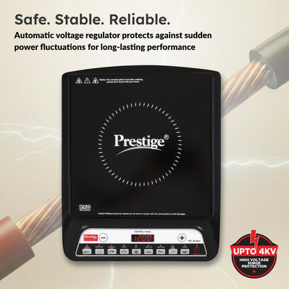 Prestige Pic 20 Neo Induction Cooktop 1600W|Indian Menu Options| Automatic Voltage Regulator| Timer With User Pre-Set, Manual, Black