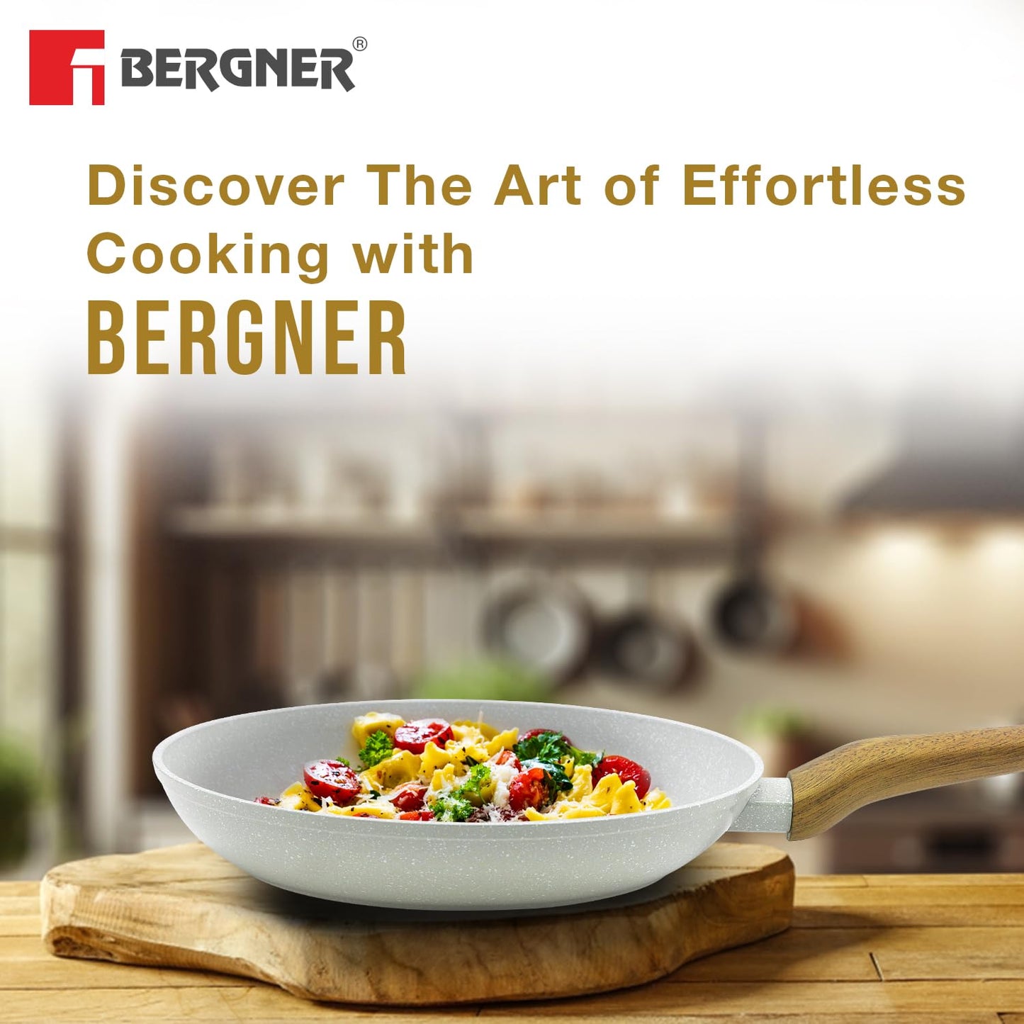 Bergner Naturally Forged Aluminum 28cm Frypan, Marble Non-Stick Coating, Less Oil Use, Scratch Resistant Frying Pan, Durable, Soft Touch Handle, Easy to Clean - Induction Bottom, Free Non-Woven Trivet