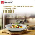 Bergner Naturally Forged Aluminum 24cm Frypan, Marble Non-Stick Coating, Less Oil Use, Scratch Resistant Frying Pan, Durable, Soft Touch Handle, Easy to Clean - Induction Bottom, Free Non-Woven Trivet
