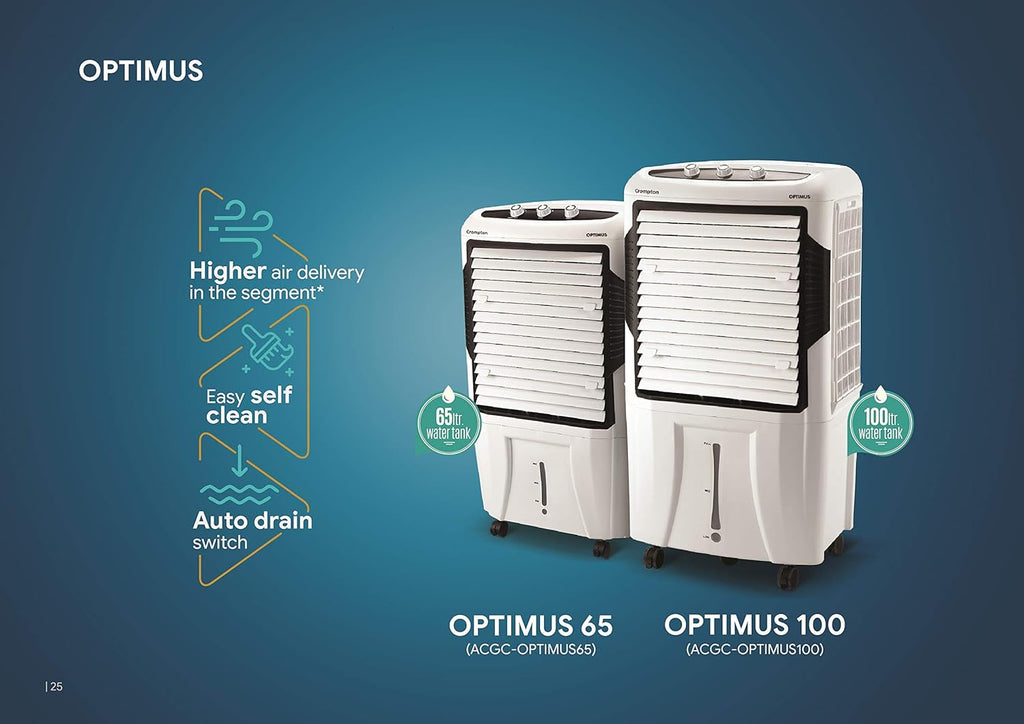 Crompton Optimus 100 Litres Desert Air Cooler for home | Large & Easy Clean Ice Chamber | High Density Honeycomb Pads | Auto-Fill & Drain | Everlast Pump | Humidity Control