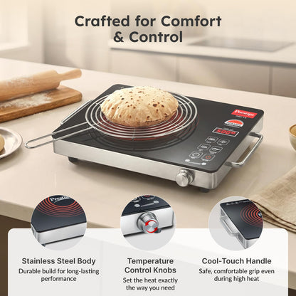 Prestige PIRC 1.0 2200 Watts Infrared Cooktop | Preset Indian Menu Options & Timer | Compatible With Any Metal Cookware With Flat Bottom | Easy to clean | Portable | Black | 1Y Warranty | BIS