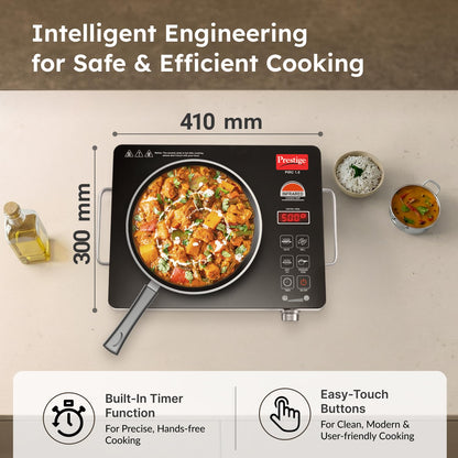 Prestige PIRC 1.0 2200 Watts Infrared Cooktop | Preset Indian Menu Options & Timer | Compatible With Any Metal Cookware With Flat Bottom | Easy to clean | Portable | Black | 1Y Warranty | BIS