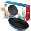 BERGNER Excalibur Lightweight Cast Iron Frypan 18cm, Sturdy Wooden Handle, Non-Stick Coating, PFAS Free, Perfect Heat Distribution, Elegant Design - Induction and Gas Stove Ready (Blue)
