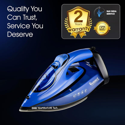 Warmex 2200W No knob Automatic Steam Cloth Iron No Burn Guaranteed with Smart Perfect Care Temperature Control | Heavy Duty Press Ironing Clothes for Home & Travel, Auto Cleaning & Shut Off Sensor-Blue