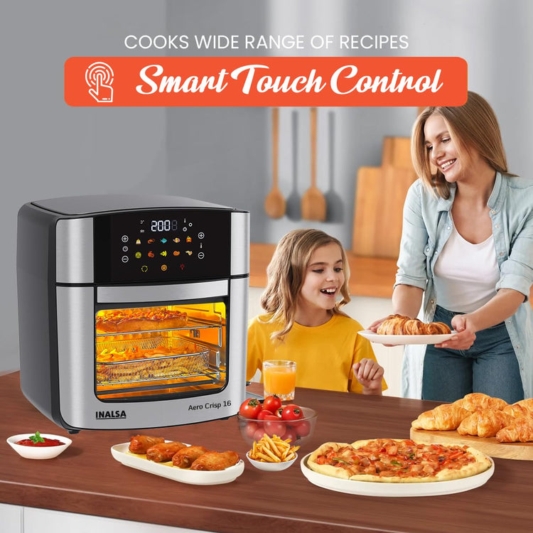 INALSA Air Fryer Oven|16L, 1800W|Stainless Steel Body12-in-1 Functions,Fry,Bake,Grill,Dehydrate,Roast& Reheat|10 Preset|Rotisserie & Convection|Dishwasher Safe Accessories|2Yr Warranty,Aero Crisp 16