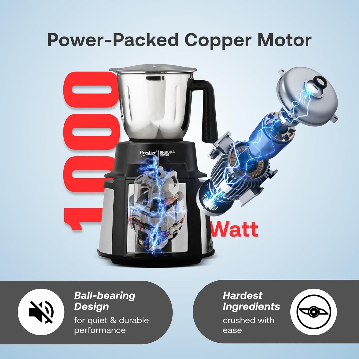 Prestige Endura 1000W Mixer Grinder 6 Jars (Black & Silver)