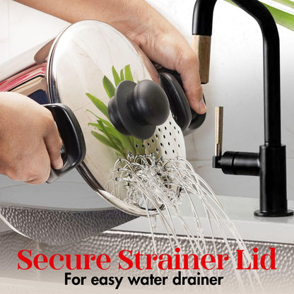 Vinod Stainless Steel Rice Pot with Strainer Lid - 4 L, 20cm | Noodles & Pasta Steamer, Rice Maker Cooker & Veggies Boiler with Locking Handles, 3-Layer SAS Induction Bottom, Small - 2 Year Warranty