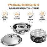 Kraft Stainless Steel Multi Kadai/Idli Maker | 5 L, 28 cm, 6 Plates | 2 Idli, 2 Dhokla, 1 Patra & Mini Idli | Induction & Gas Compatible Momo/Modak Pot | 6 in 1 Multipurpose steamer for cooking