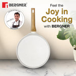 BERGNER Naturally Forged Aluminum 28cm Pancake Pan/Dosa Tawa with Marble Non-Stick Coating, Scratch Resistant and Durable, Soft Touch Handle, Easy to Clean - Induction Bottom, Free Non-Woven Trivet