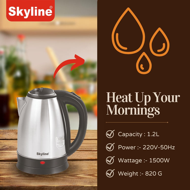 Skyline 1.8L Electric Kettle, 1500W Rapid Heating, Silver VTL-5006
