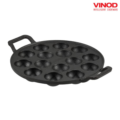 Vinod Legacy Cast Iron Paniyarakkal Pan-15 Cups,25cm | Pre-Seasoned, Heavy-Duty Appam Patra | Naturally Non-Stick, Durable & Even Heating | Ideal for Paniyaram, Paddu, Kuzhi Paniyaram | Gas Stove Safe