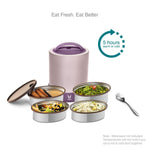 VAYA TYFFYN Jumbo Lunch Box for Office for Men,with Polished Stainless Steel Containers,1300Ml Vacuum Insulated Hot Lunch Box Without Bagmat,Leakproof Hot Tiffin Box with 4 Compartments,Purple