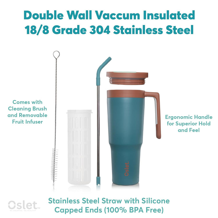Vesta1200ml Stainless Steel Hot & Cold Tumbler | Double Insulated | BPA Free,Leak Proof | Fruit Infuser for Making Detox Water | SS Straw & Soft Handle | Use in Gym, Office & Car (Royal Green)