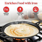 Vinod Legacy Pre-Seasoned Cast Iron Dosa Tawa with Handle, 28 cm | Naturally Non-Stick, Heavy Duty | 100% Pure & Toxin-Free | Ideal for Dosa, Chilla & Paratha | Gas Stove Base | 2 Yr Warranty