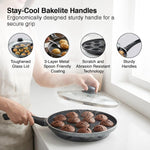 Prestige Non-Stick 12 Pits Paniyarakkal 24cm with Glass Lid | Appe Patra | Appe Maker | Omega Select Plus | PFOA Free | Metal Spoon Friendly | Sturdy Handle | 1Y Warranty | ISI Certified