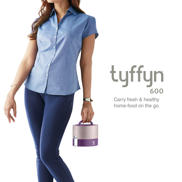 VAYA TYFFYN Lunch Box for Kids for School, Polished Stainless Steel Tiffin Box Without BagMat, 600ml Insulated Tiffin Box for Office for Men with 2 Containers, Hot Lunch Box for Boys, Purple
