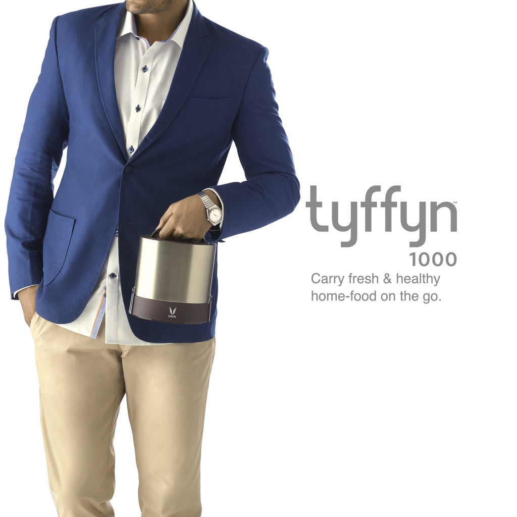 VAYA TYFFYN Lunch Box for Office for Men, with Polished Stainless Steel Containers,1000ml Vacuum Insulated Hot Lunch Box Without BagMat, Leakproof Hot Tiffin Box with 3 Compartments,Graphite