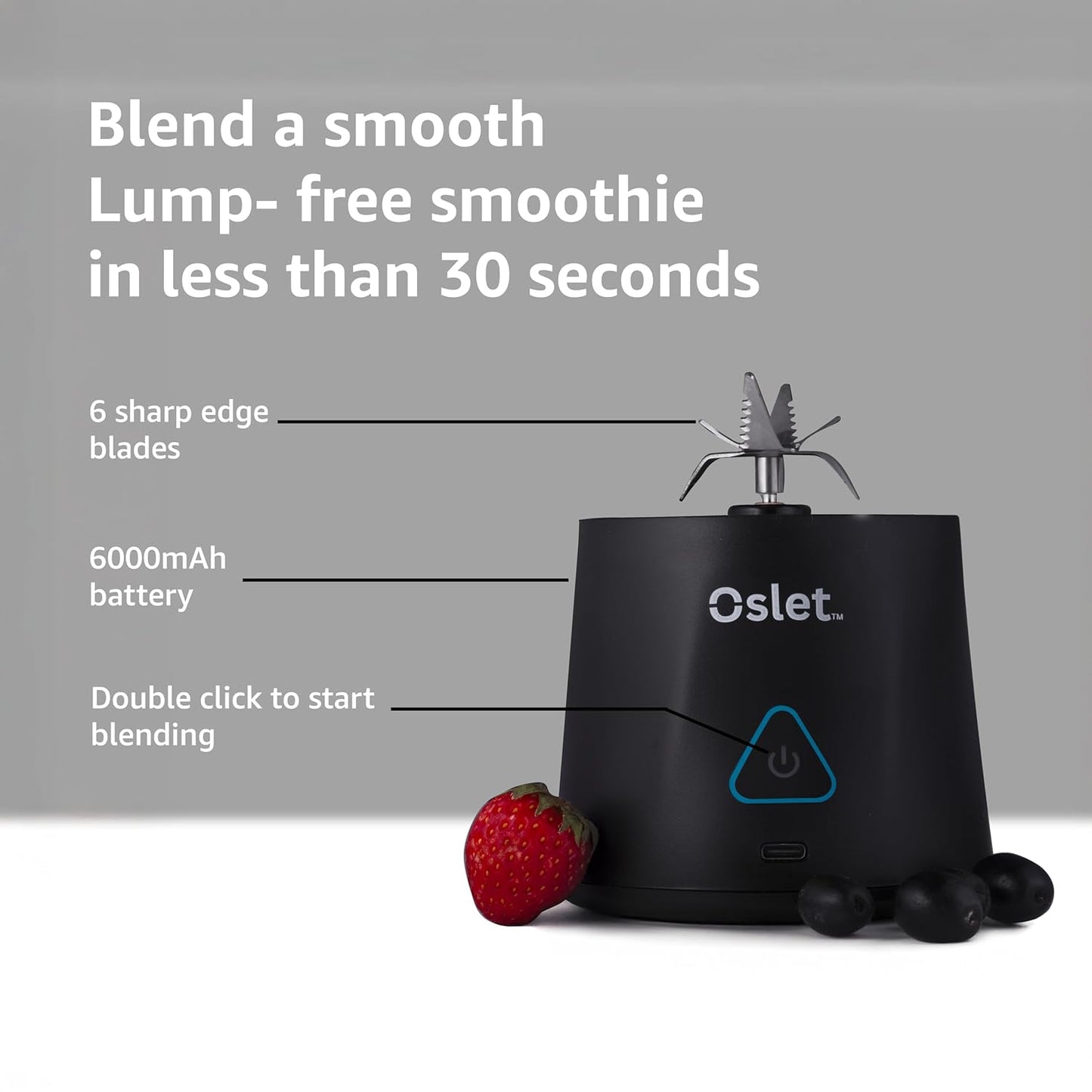 Oslet HydraMax 360W Portable Blender 700ml | 22,000 RPM | 6000mAh Battery (35+ Blends) | 6 Stainless Blades | Fast Charging | BPA-Free | Waterproof | Multi-Purpose for Smoothies, Shakes & Baby Food