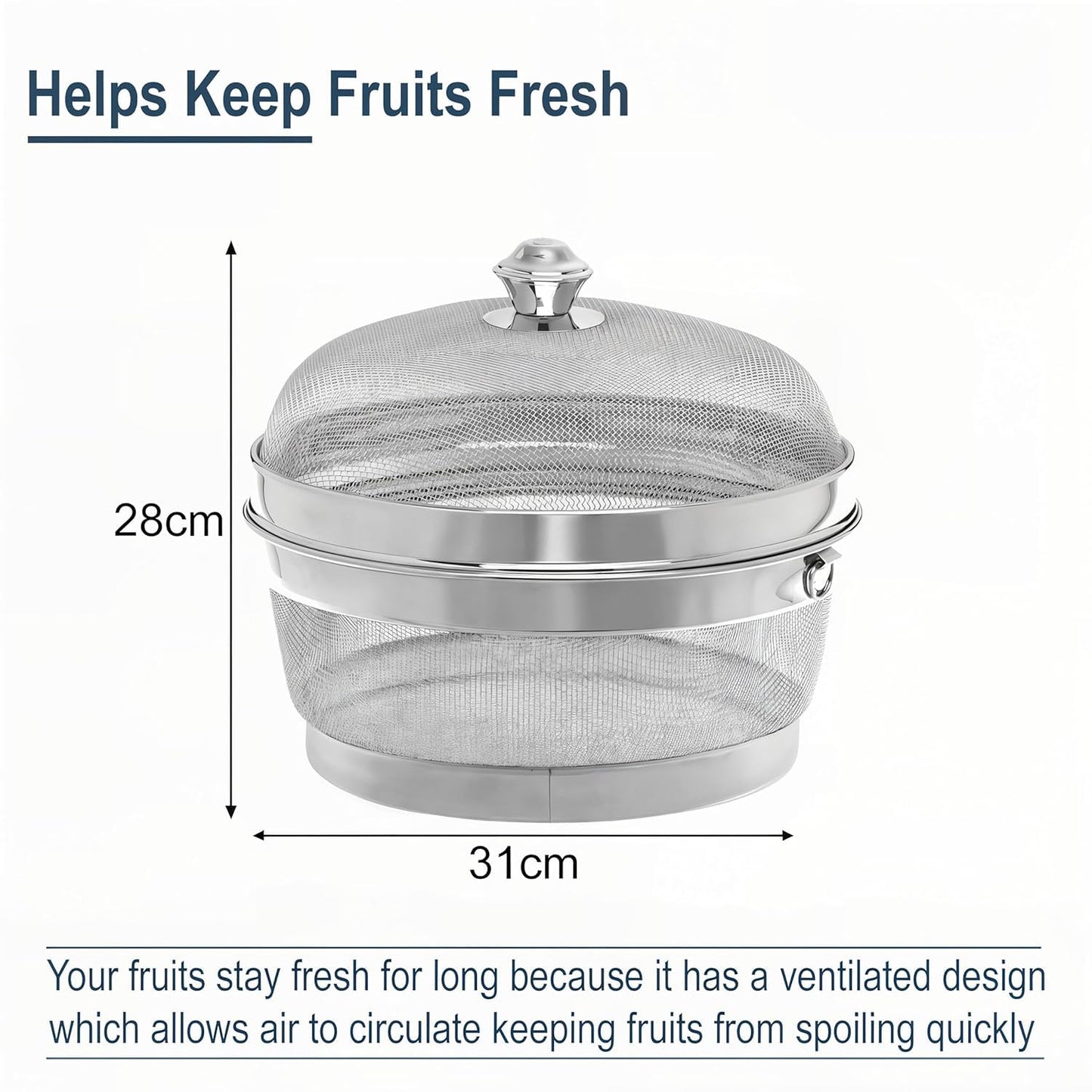 Devidayal 12" Stainless Steel Fruit Basket for Dining Table With Net Cover & Lid - Vegetable Organizer Bowl Storage/Holder for Kitchen