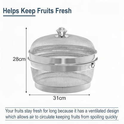 Devidayal 12" Stainless Steel Fruit Basket for Dining Table With Net Cover & Lid - Vegetable Organizer Bowl Storage/Holder for Kitchen