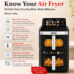 INALSA Double Basket Air Fryer 2800W & 14 L (7L+7L) Large Capacity |Non Toxic,BPA Free|PFOA Food Safety Certified|Cook 2 Full Meals Together|Flip Digital Screen|NutriFry DuoSlim
