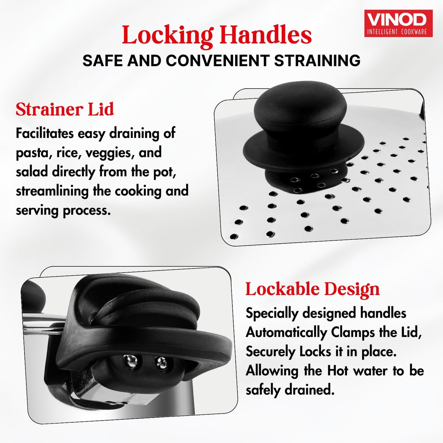 Vinod Stainless Steel Rice Pot with Strainer Lid - 4 L, 20cm | Noodles & Pasta Steamer, Rice Maker Cooker & Veggies Boiler with Locking Handles, 3-Layer SAS Induction Bottom, Small - 2 Year Warranty