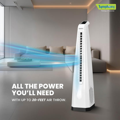 Symphony Surround-i Bladeless Tower Fan for Room | High-Speed with Swivel Action, Touchscreen Control Panel & Remote | 1 Year Warranty | White