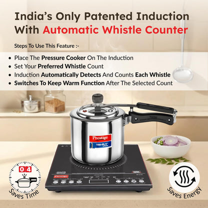 Prestige PIC 3.1 V3 2000 Watts Induction Cooktop | Patented Automatic Whistle Counter | 4KV Surge Protection | 7 Preset Indian Menu Options With Timer | Touch Button | Black | 1Y Warranty | BIS