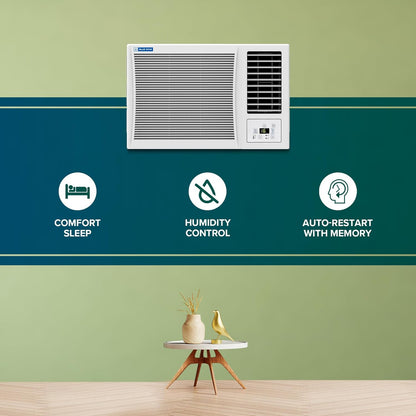 Bluestar 1.5 Ton 3 Star Fixed Speed Window AC (Copper, Turbo Cool, Fan Modes-Auto/High/Medium/Low, Hydrophilic Blue Fins, Dust Filters, Self-Diagnosis, 2024 Model, WFD318P, White)