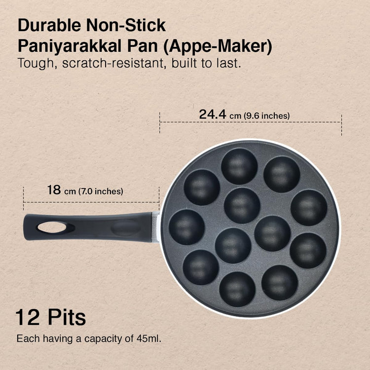 Prestige Non-Stick 12 Pits Paniyarakkal 24cm with Glass Lid | Appe Patra | Appe Maker | Omega Select Plus | PFOA Free | Metal Spoon Friendly | Sturdy Handle | 1Y Warranty | ISI Certified