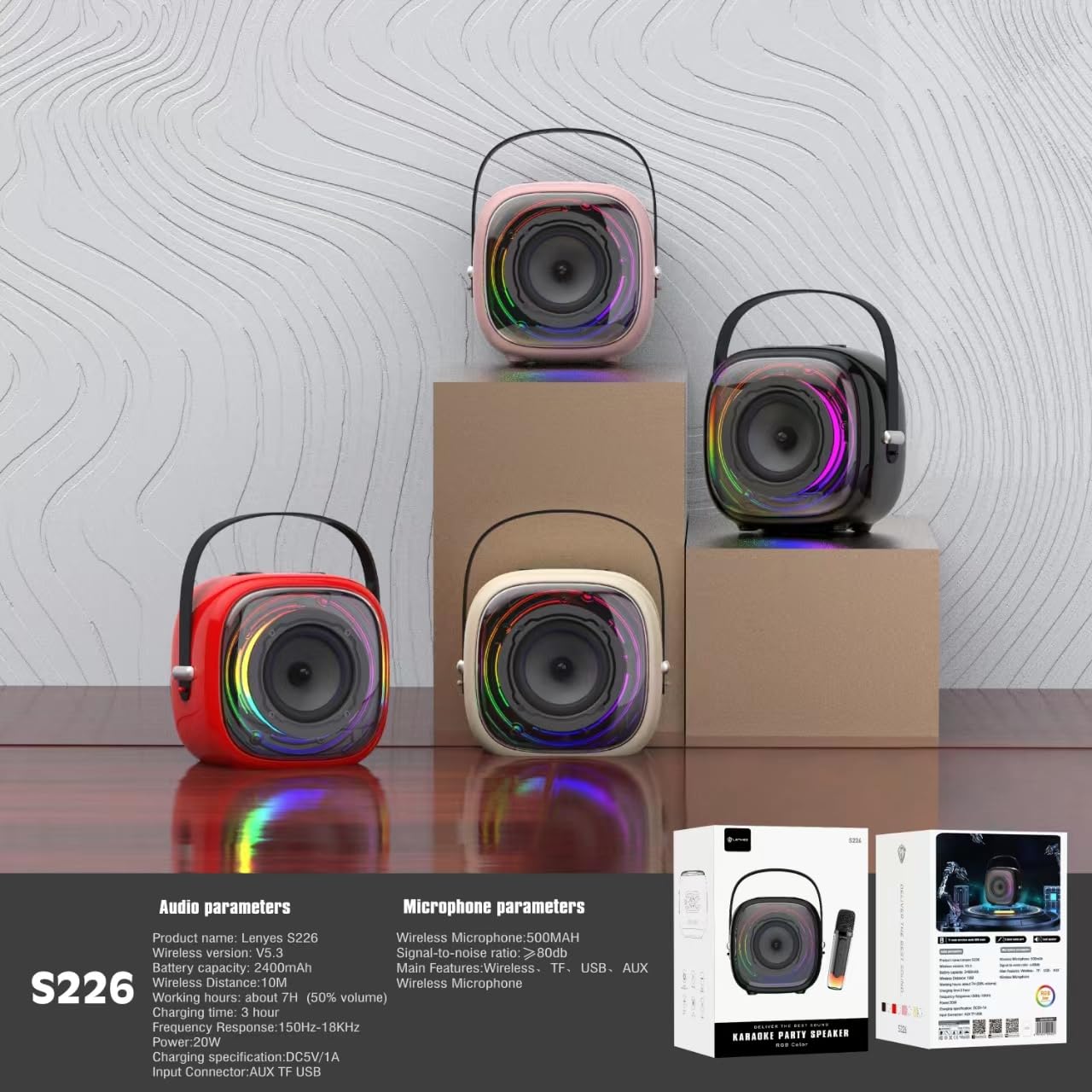 Lenyes S226 Bluetooth Party Speaker | 20W HD Sound | Wireless Karaoke Mic | 7H Playtime | RGB Lights | Bluetooth v5.3 | AUX/USB/TF Support | Type-C Fast Charging (Black)
