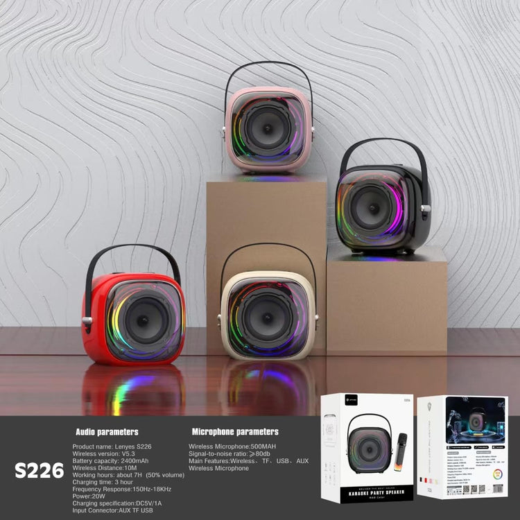 Lenyes S226 Bluetooth Party Speaker | 20W HD Sound | Wireless Karaoke Mic | 7H Playtime | RGB Lights | Bluetooth v5.3 | AUX/USB/TF Support | Type-C Fast Charging (Black)