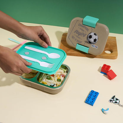 Nayasa Marco 2 Compartment Stainless Steel Insulated Lunch Box for Kids Boys | Football Champion Print | Vacuum Sealed Leak Proof Tiffin Box | 650 ml | Grey