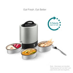 VAYA TYFFYN Lunch Box for Office for Men, with Polished Stainless Steel Containers,1000ml Vacuum Insulated Hot Lunch Box Without BagMat, Leakproof Hot Tiffin Box with 3 Compartments,Silver