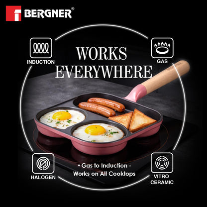 BERGNER Excalibur Lightweight Cast Iron 18cm Breakfast Pan, Sturdy Wooden Handle, Non-Stick Coating, PFAS Free, Perfect Heat Distribution, Elegant Design - Induction Compatible (Pink)