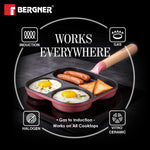 BERGNER Excalibur Lightweight Cast Iron 18cm Breakfast Pan, Sturdy Wooden Handle, Non-Stick Coating, PFAS Free, Perfect Heat Distribution, Elegant Design - Induction Compatible (Pink)