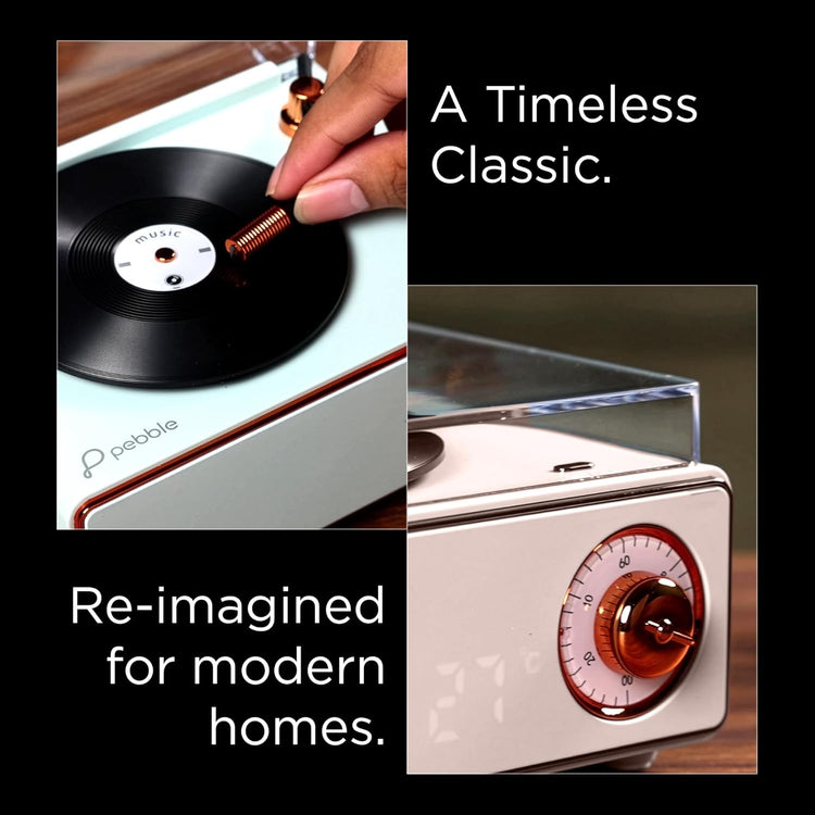 Pebble Newly Launched Disc Retro Bluetooth Speaker with Clock | Rotating Disk LP Design| 8W Sound | 1200mAh Battery | TypeC Charging | Premium Build - Pink
