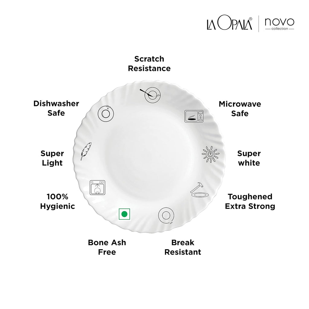 La Opala Novo Collection Opal Glass Crockery | for Family of 6 | Dinner Set 23 pcs English Lavender | Plates & Bowls for Dining | Microwave Safe | 100% Vegetarian | Extra Strong | Light & White