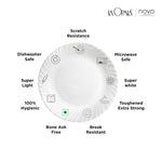 La Opala Novo Collection Opal Glass Crockery | for Family of 6 | Dinner Set 23 pcs English Lavender | Plates & Bowls for Dining | Microwave Safe | 100% Vegetarian | Extra Strong | Light & White