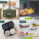 Borosil Eateasy Universal Borosilicate Glass Lunchbox with Bag | Set of 4 (320ml x 2 Square + 240ml x 2 Round) | Microwave & Dishwasher Safe, Leakproof | Tiffin for Office, School | Transparent