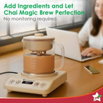 Wonderchef Chai Magic, Fully Automatic Tea & Cappuccino Maker, Make Masala Chai/Cutting Chai/Kahwa/, No Spills, No Overcooking, 4 Modes, Boil Milk/Water/Coffee, 500ML Glass Jar, 2-Yr Warranty