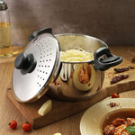 Vinod Stainless Steel Rice Pot with Strainer Lid - 4 L, 20cm | Noodles & Pasta Steamer, Rice Maker Cooker & Veggies Boiler with Locking Handles, 3-Layer SAS Induction Bottom, Small - 2 Year Warranty