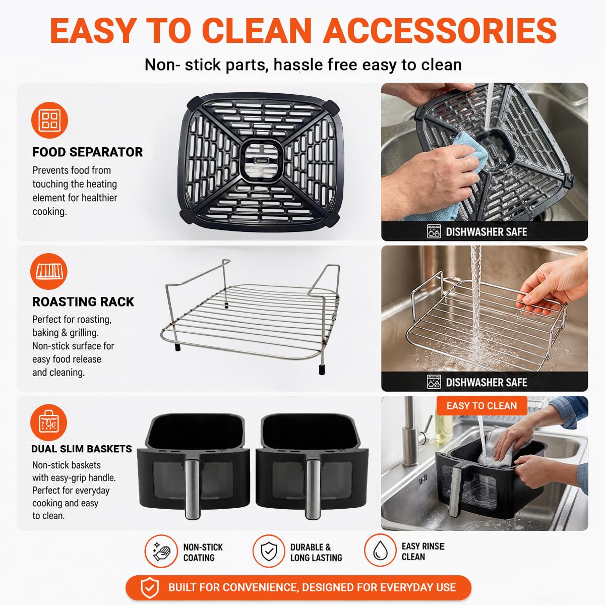 INALSA Double Basket Air Fryer 2800W & 14 L (7L+7L) Large Capacity |Non Toxic,BPA Free|PFOA Food Safety Certified|Cook 2 Full Meals Together|Flip Digital Screen|NutriFry DuoSlim