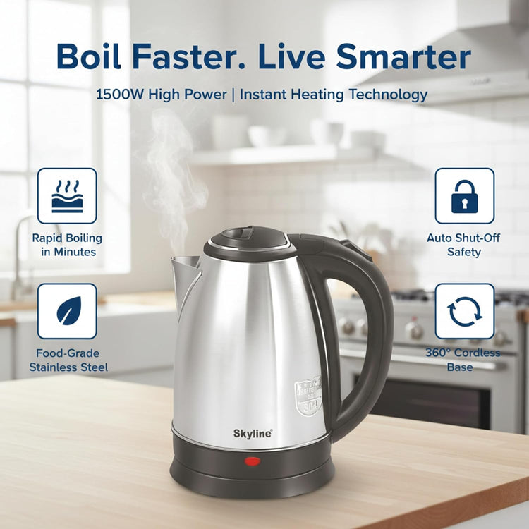 Skyline 1.8L Electric Kettle, 1500W Rapid Heating, Silver VTL-5006