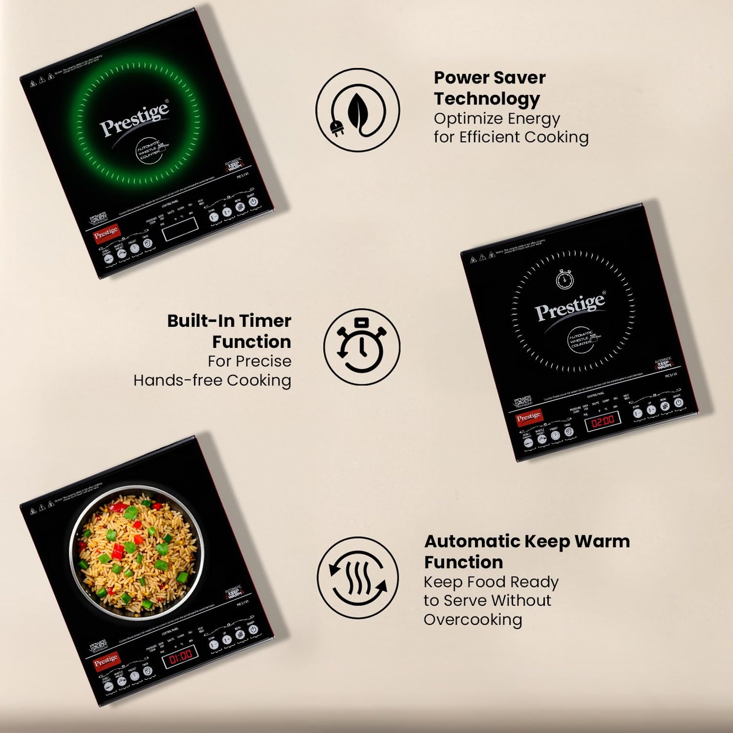 Prestige PIC 3.1 V3 2000 Watts Induction Cooktop | Patented Automatic Whistle Counter | 4KV Surge Protection | 7 Preset Indian Menu Options With Timer | Touch Button | Black | 1Y Warranty | BIS
