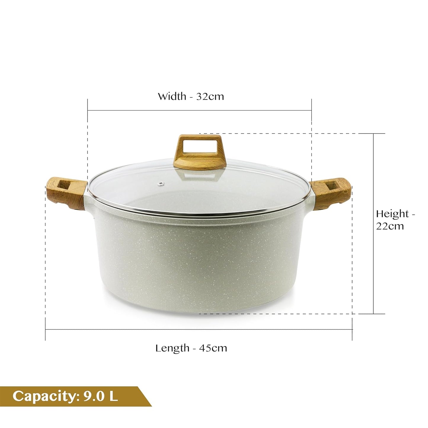 Bergner Naturally Cast Aluminum 32cm (9 L) Casserole with Glass Lid, Marble Non-Stick Coating, Less Oil Use, Scratch Resistant, Soft Touch Stylish Handles - Induction Bottom, Free Non-Woven Trivet