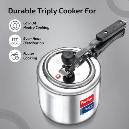 Prestige 5L+3L Triply Svachh Inner Lid Pressure Cooker Combi with 2 Lids|Gas & Induction Compatible|Deep lid for spillage control|Triply body for even heat distribution|5 Years Warranty|ISI Certified